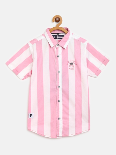 

RUFF Boys Pink & White Slim Fit Striped Shirt with Printed Detail At Back