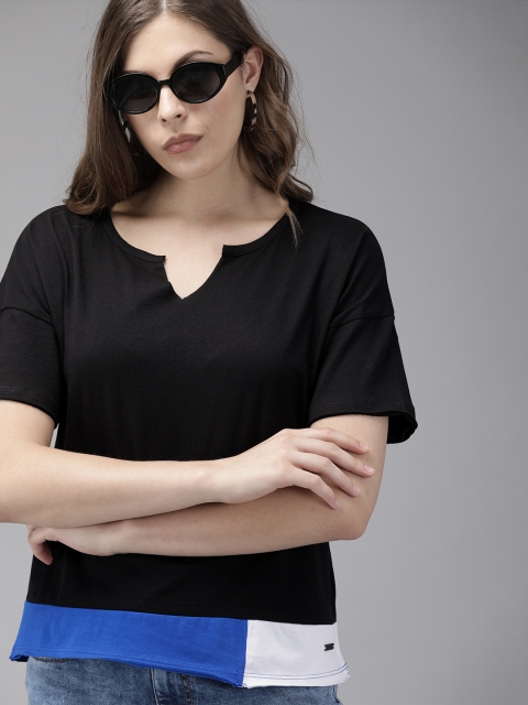 

Roadster Women Black Solid Round Neck Pure Cotton T-shirt