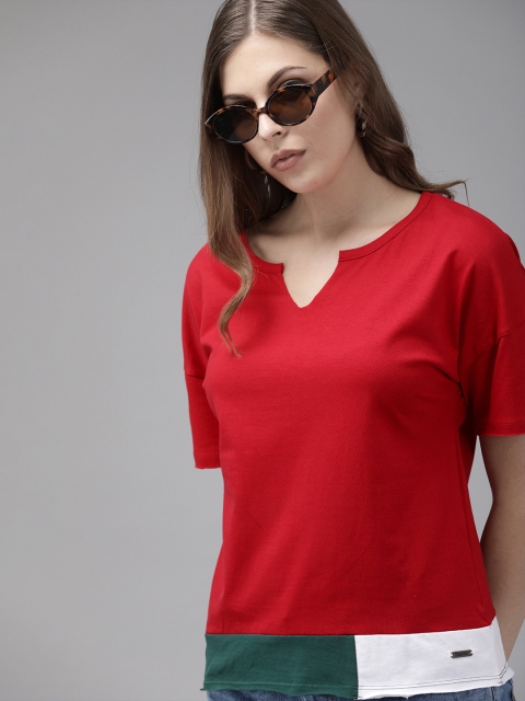 

Roadster Women Red Solid Round Neck Pure Cotton T-shirt