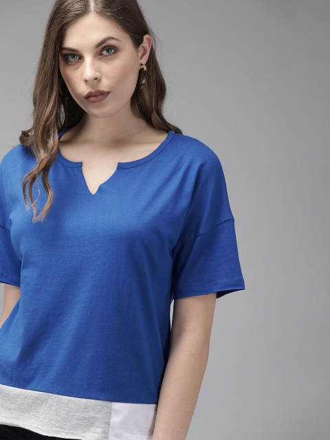 

Roadster Women Blue Solid Round Neck Pure Cotton T-shirt