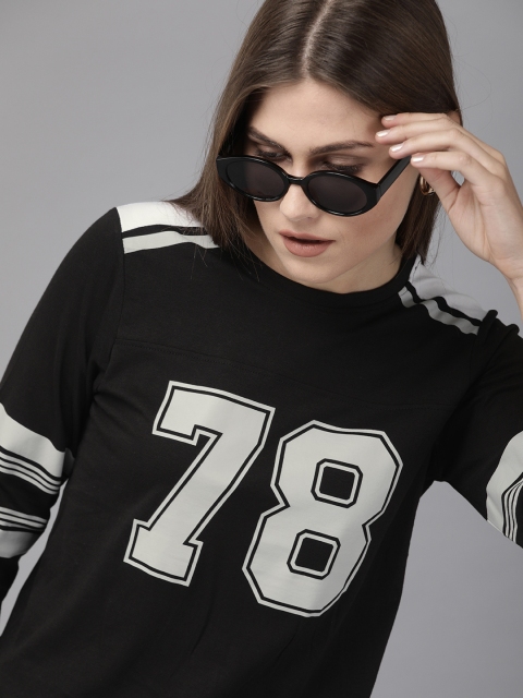 

Roadster Women Black Printed Round Neck T-shirt