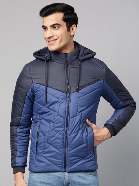 

Fort Collins Men Blue Colourblocked Lightweight Padded Jacket with Detachable Hood