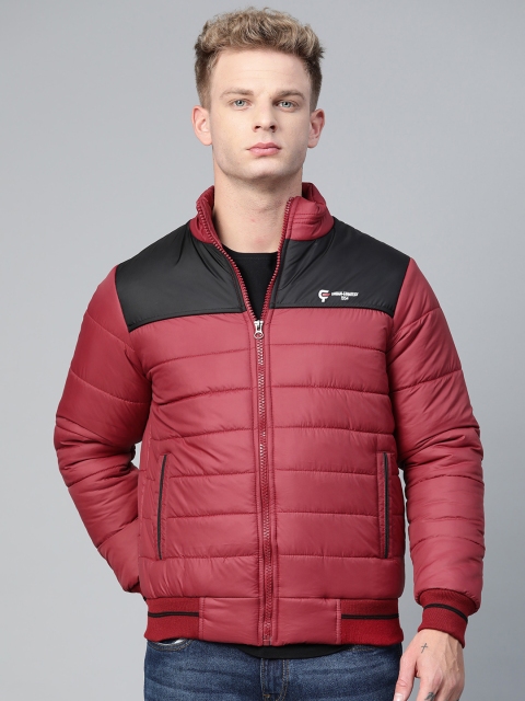 

Fort Collins Men Maroon & Black Colourblocked Bomber Jacket
