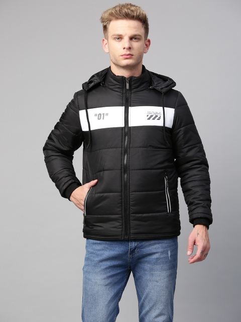 

Fort Collins Men Black & White Solid Hooded Padded Jacket