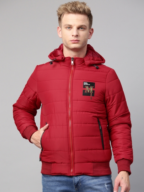 

Fort Collins Men Maroon Solid Lightweight Padded Jacket with Detachable Hood