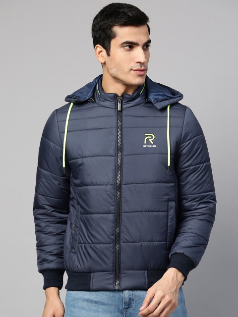 

Fort Collins Men Navy Blue Solid Lightweight Padded Jacket with Detachable Hood