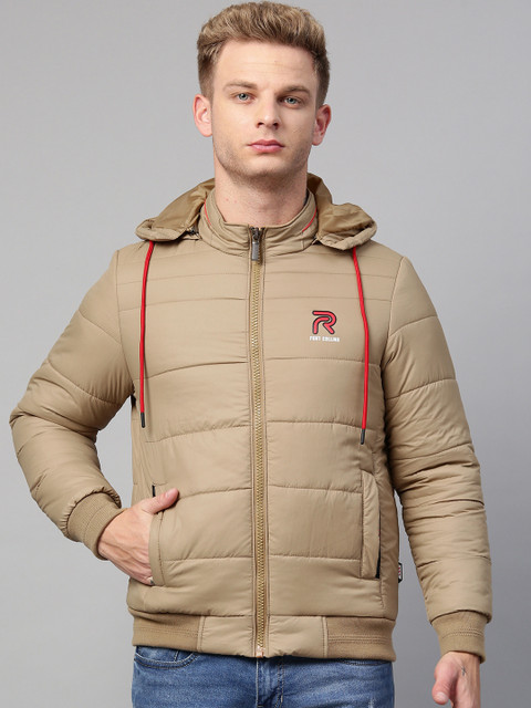 

Fort Collins Men Khaki Solid Hooded Bomber Jacket