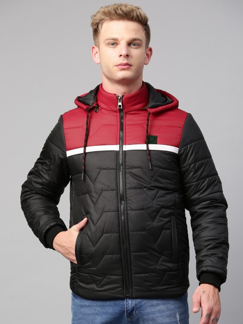 

Fort Collins Men Black & Red Colourblocked Hooded Padded Jacket