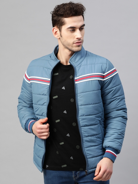 

Foreign Culture By Fort Collins Men Blue Solid Padded Jacket with Striped Detail