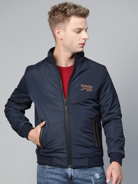 

Foreign Culture By Fort Collins Men Navy Blue Solid Lightweight Bomber Jacket