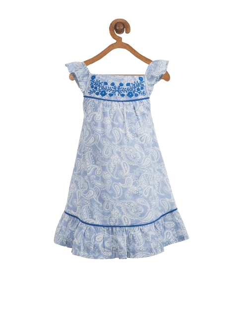

Miyo Girls Blue Printed A-Line Dress