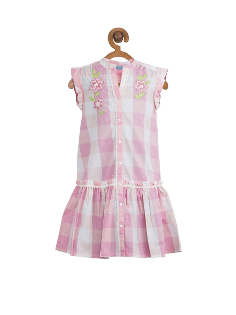 

Miyo Girls Pink & White Checked Drop-Waist Dress