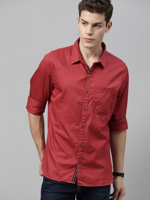 

WROGN Men Rust Red Slim Fit Solid Casual Shirt