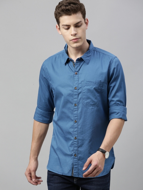 

WROGN Men Teal Blue Slim Fit Solid Casual Shirt