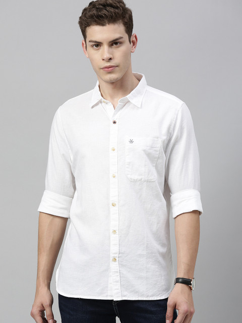 

WROGN Men White Slim Fit Solid Casual Shirt