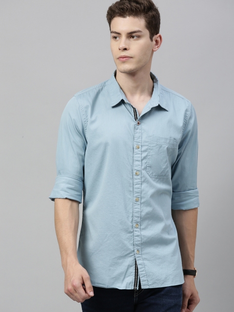 

WROGN Men Blue Slim Fit Solid Casual Shirt
