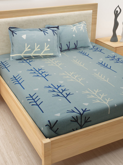 

Story@home Blue Floral 186 TC Cotton 1 King Bedsheet with 2 Pillow Covers