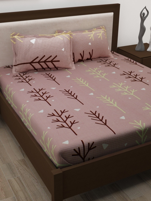 

Story@home Mauve Floral 186 TC Cotton 1 King Bedsheet with 2 Pillow Covers