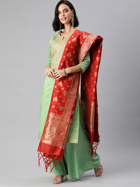 

Inddus Red & Gold-Toned Woven Design Dupatta