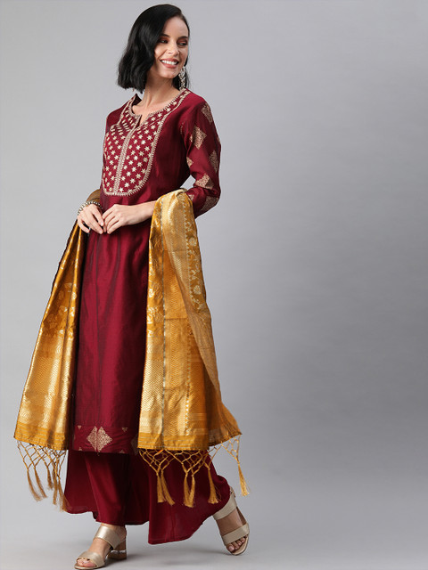 

Inddus Mustard Yellow Woven Design Dupatta