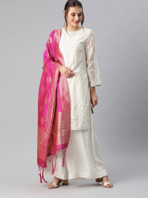 

Inddus Magenta & Gold-Toned Woven Design Dupatta