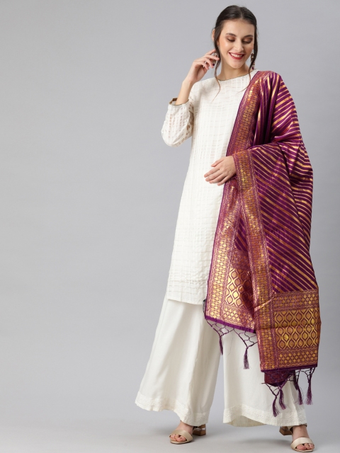 

Inddus Purple & Gold-Toned Woven Design Dupatta