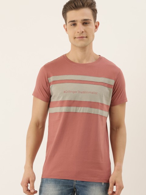 

DILLINGER Men Pink & Grey Colourblocked Round Neck T-shirt