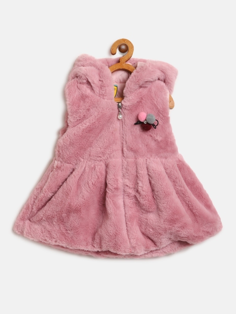 

Lil Lollipop Girls Mauve Solid Faux Fur Hooded Tailored Jacket