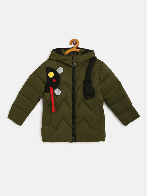 

Lil Lollipop Kids Olive Green Solid Hooded Quilted Jacket