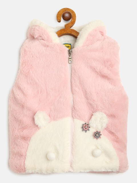 

Lil Lollipop Girls Pink Faux Fur Hooded Open Front Jacket