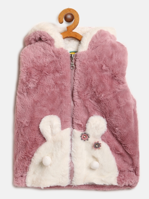 

Lil Lollipop Girls Mauve & White Faux Fur Colourblocked Hooded Tailored Jacket