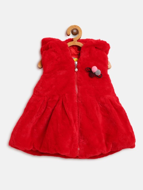 

Lil Lollipop Girls Red Solid Faux Fur Hooded Tailored Jacket
