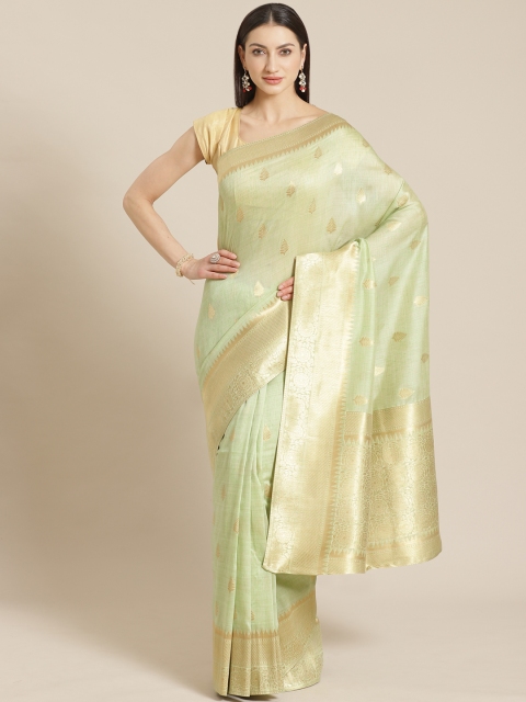 

Mitera Green & Golden Woven Design Maheshwari Liva Saree