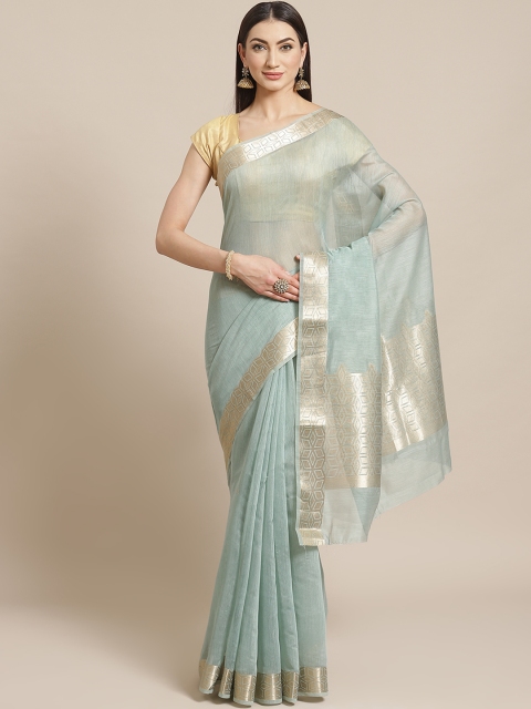 

Mitera Sea Green & Golden Woven Design Maheshwari Liva Saree