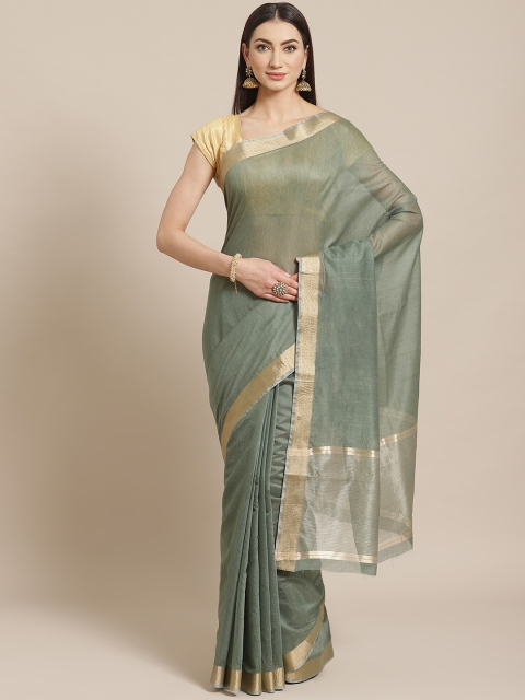 

Mitera Green & Golden Solid Handloom Maheshwari Liva Saree