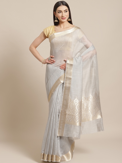 

Mitera Grey Melange & Golden Woven Design Maheshwari Liva Saree
