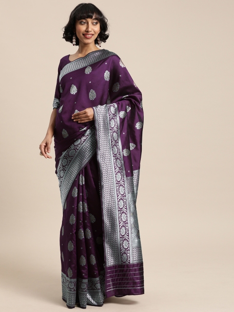 

Globon Impex Purple Silk Blend Woven Design Banarasi Saree
