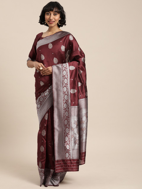 

Globon Impex Maroon Silk Blend Woven Design Banarasi Saree