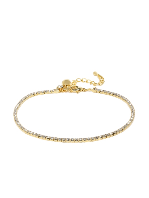 

Peora Gold-Plated & White Cubic Zirconia Studded Link Chain Adjustable Anklet