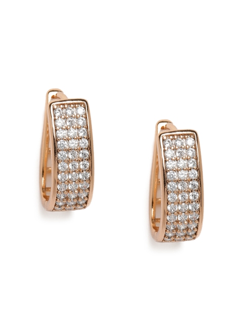 

Peora Gold-Plated & White Cubic Zirconia Stone Studded Geometric Hoop Earrings