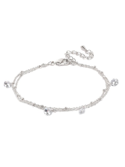 

Peora Silver-Plated Dual-Stranded Cubic Zirconia Studded Adjustable Charm Anklet