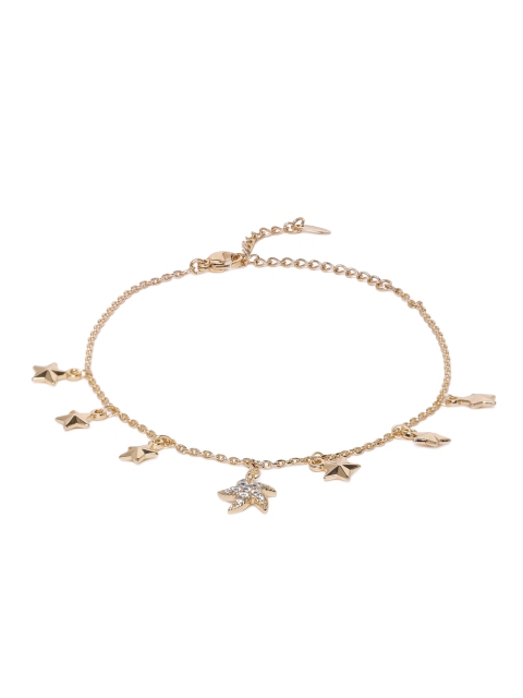 

Peora Gold-Plated Cubic Zirconia Studded Link Chain Star Charm Adjustable Anklet