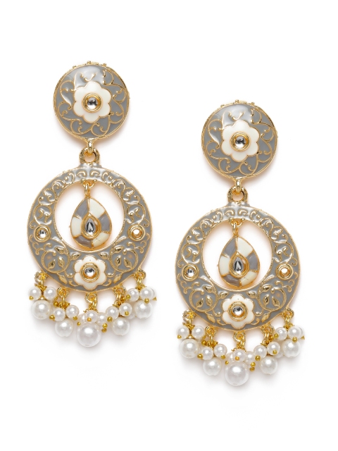 

Peora Grey & White Gold Plated Contemporary Drop Earrings