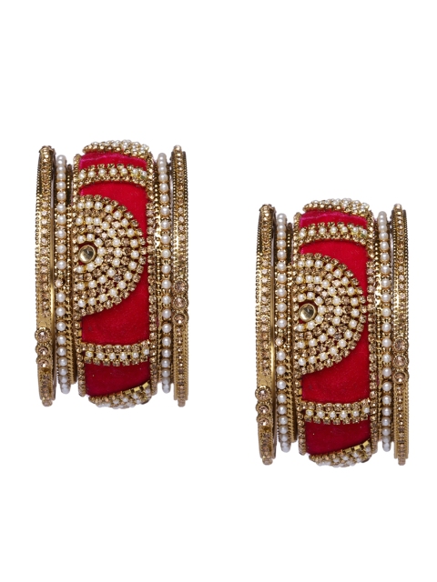 

Peora Magenta & Gold-Plated Set Of 2 Matching Bangle Kundan Studded Chuda