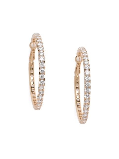 

Peora Rose Gold- Plated & White Cubic Zirconia Stone Studded Circular Hoop Earrings