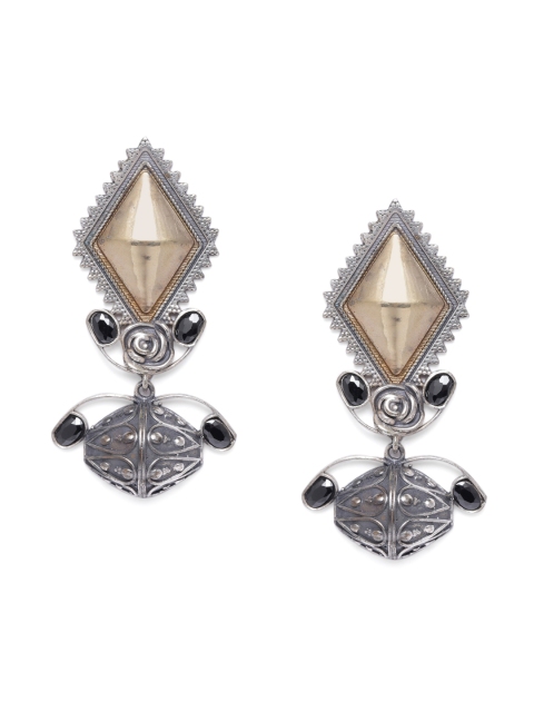 

Peora Oxidised Silver-Toned & Gold-Toned Geometric Drop Earrings
