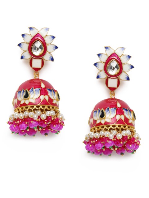 

Peora Magenta & Gold-Toned Gold Plated Contemporary Jhumkas