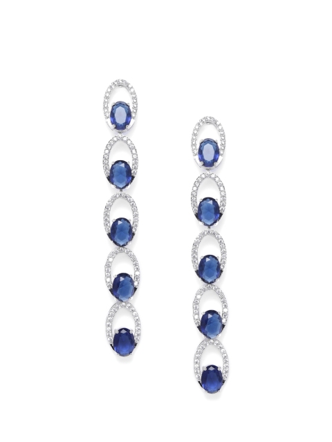 

Peora Blue & Silver-Toned Cubic Zirconia Studded Contemporary Drop Earrings