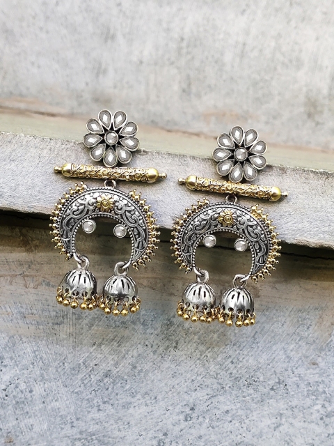 

Peora Oxidised Gold-Toned Silver-Plated Afghani Tribal Classic Jhumkas