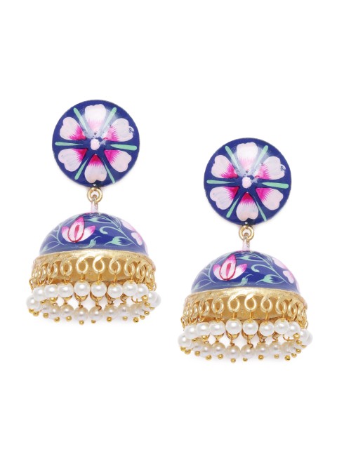 

Peora Blue & Gold-Toned Enamelled Dome Shaped Jhumkas